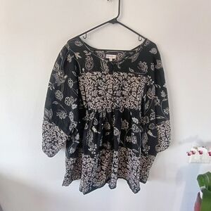 Monroe & Main Black Floral Peasant Blouse Boho Flowy Cottagecore 2X